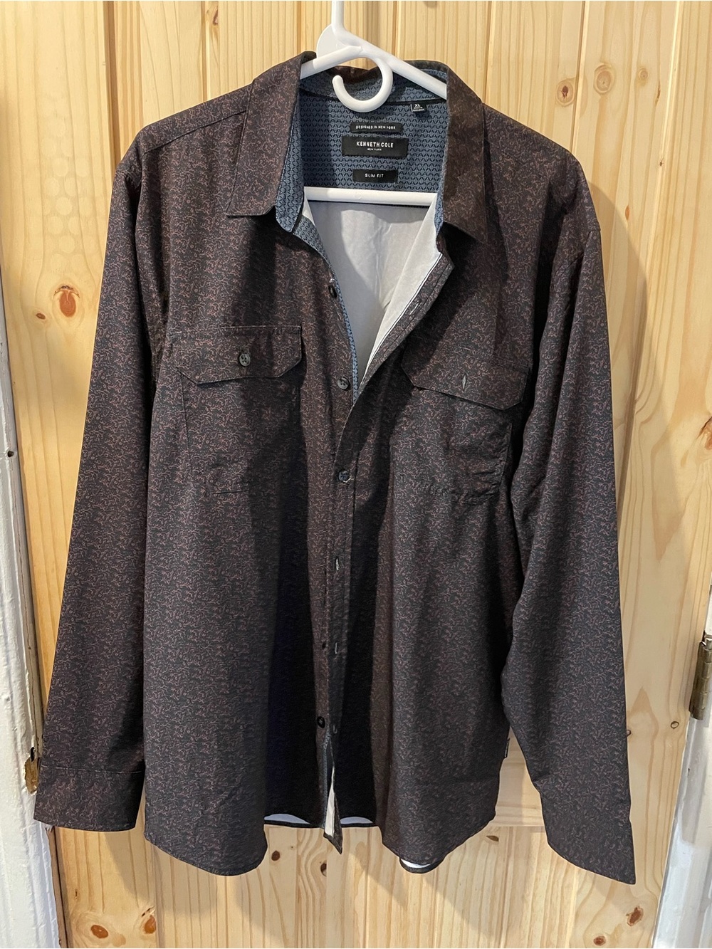 Kenneth Cole Brown Patterned Lightweight Button-Front Shirt Jacket
